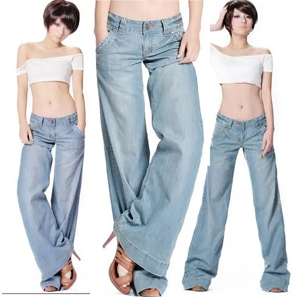 Plus size bell bottom mid waist slim butt lifting loose wide leg flare women s jeans