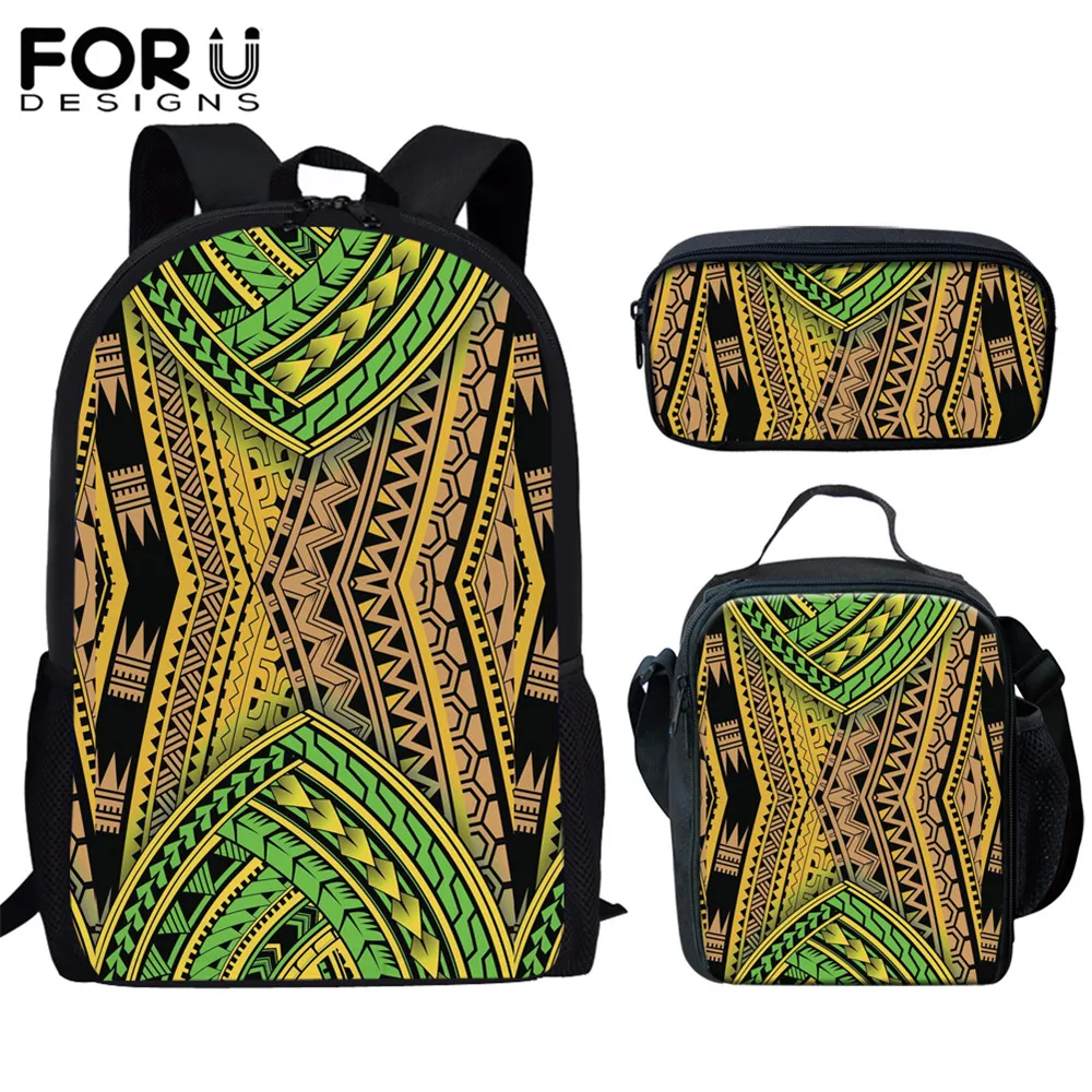 FORUDESIGNS Polynesian Traditional Tribal Print 3pcs Primary Kids School Bags Set Children School Backpack Satchel Shoulder Bags