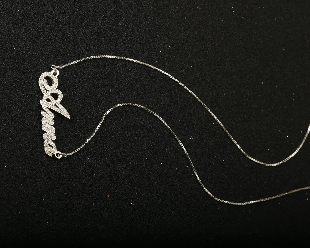 Персонализированное женское именное ожерелье с полным цирконием 925 цельное серебряное именное ожерелье с подвеской