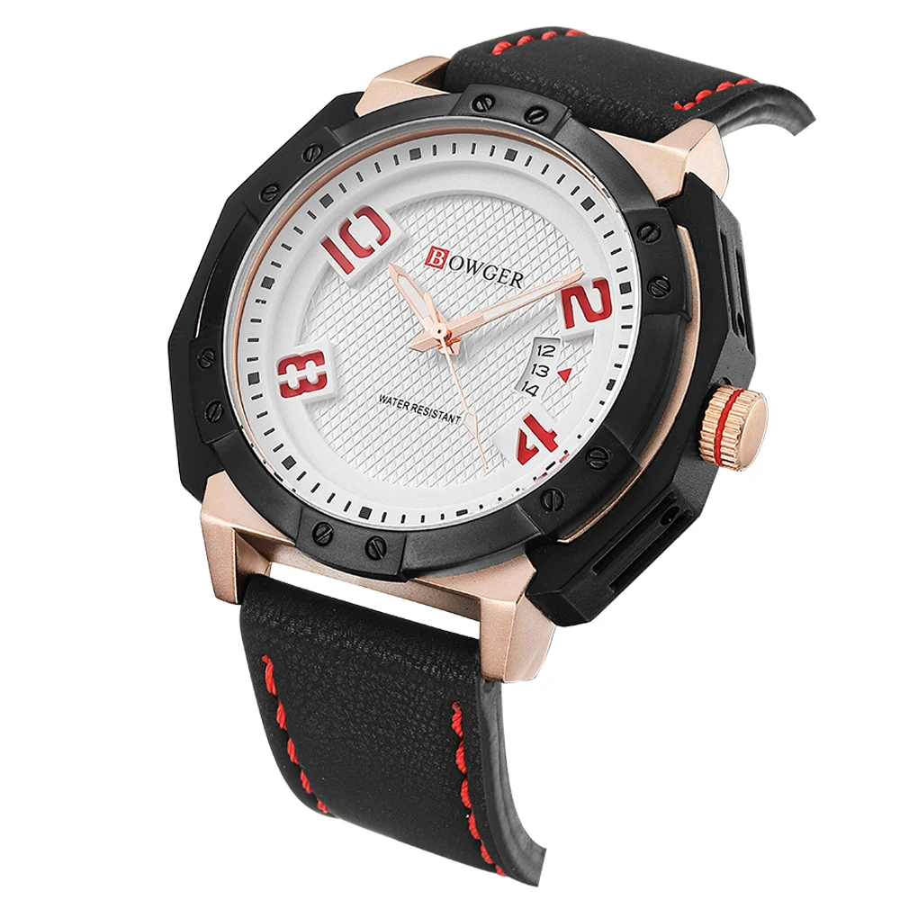2018 BOWGER Men's Fashion Sport Watches Men Quartz Analog Date Clock Man Leather Military Waterproof Watch Relogio Masculino (7)
