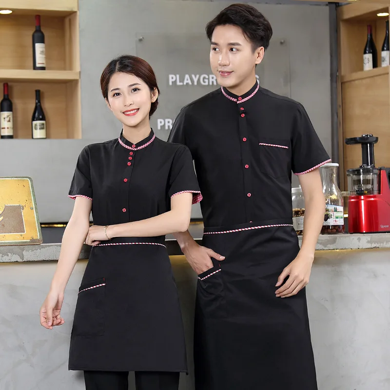 

Hotel Waiter Uniform Female Waitress Chinese Restaurant Work Clothes Waiter Man Short-sleeved Hot Pot Shop Shirt Overalls H2218