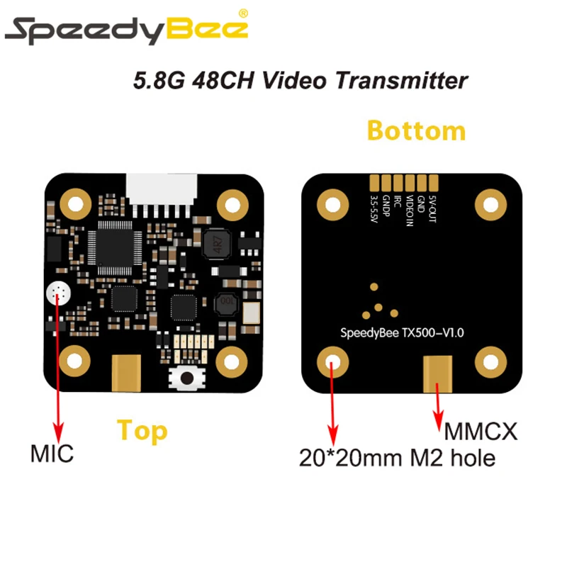 

SpeedyBee Speedy Bee TX500 SPEEDYBEE-TX500 5.8g 48CH 20/200/500mW Built-in MIC Video Transmitter with MMCX antenna for FPV Drone
