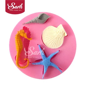 

M1056 Sea Starfish Snail Shell Conch Fondant Cake Molds for the Kitchen Baking Decorations and Tool