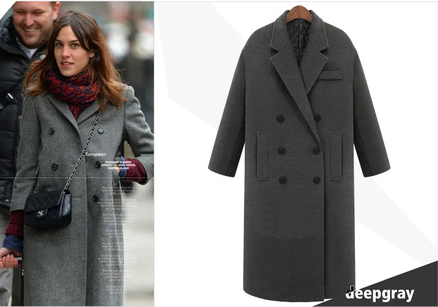 Ретро женское свободное шерстяное пальто с отворотом, верхняя одежда черного, серого, темно-синего цвета, длинное зимнее пальто, теплая парка, пальто большого размера, пончо abrigos - Цвет: deep gray
