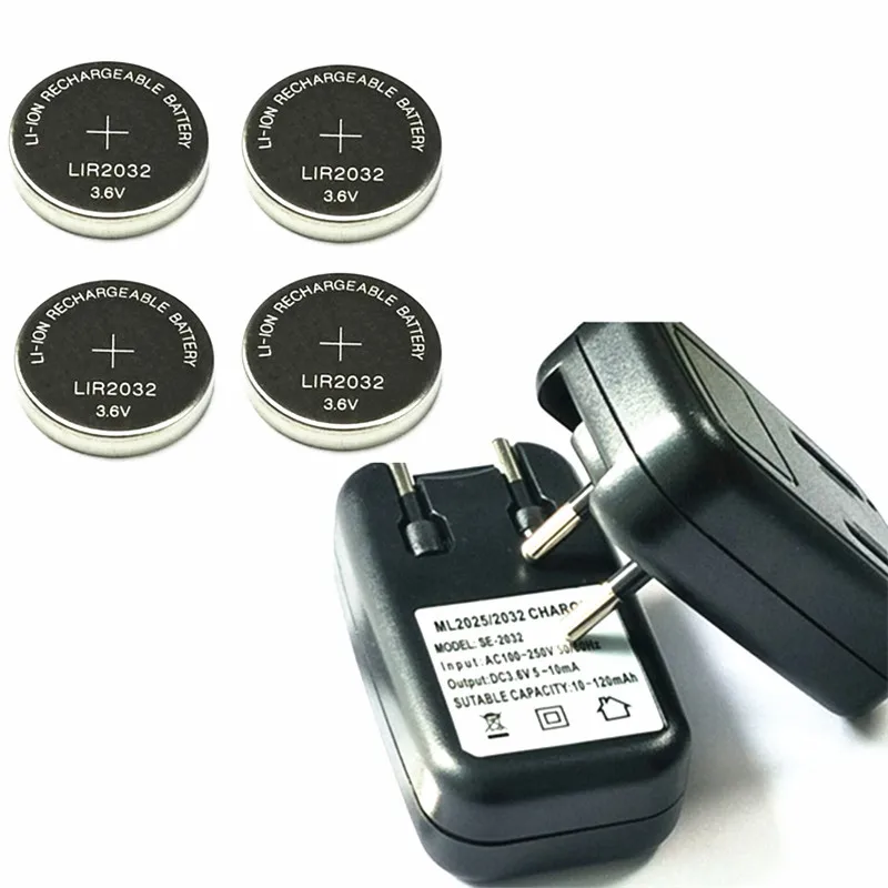

1PCS charger + 4PCS LIR2032 LIR2025 ML2032 ML2025 CR2032 coin battery charger EU plug button excellence