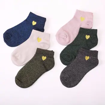 

Embroidery Heart Love Glitter Socks Women Fashionable Silver Gold Silk Colorful Shining Sox Ankle Sock Shiny Calcetines Mujer