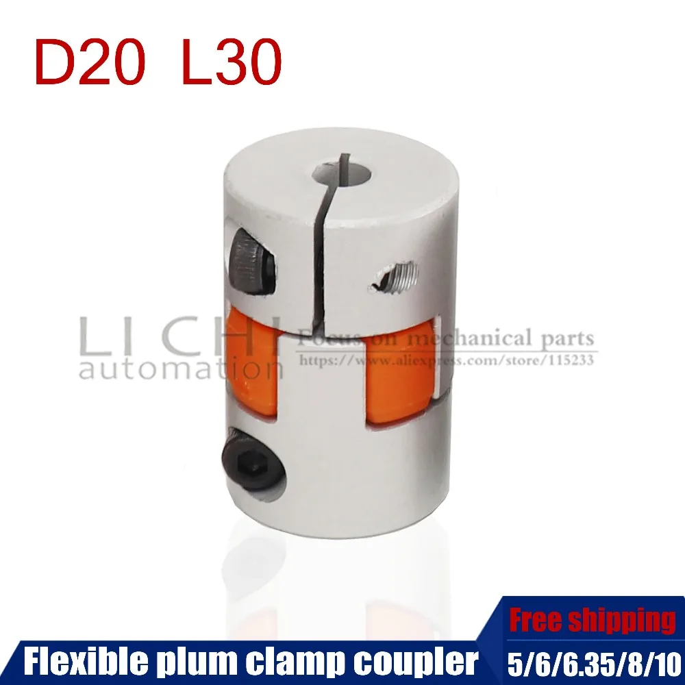 

Free shipping Flexible plum clamp coupler D20 L30 shaft size 5/6/6.35/7/8/10mm CNC Jaw shaft coupling 5mm 8mm