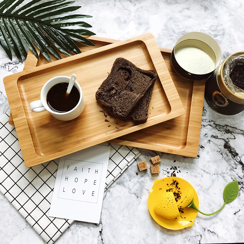 

Bamboo Rectangle Tea Trays Europe Style Brief Design Round Corner Coffee/Food Serving Trays Creative Fruits Wood Plate