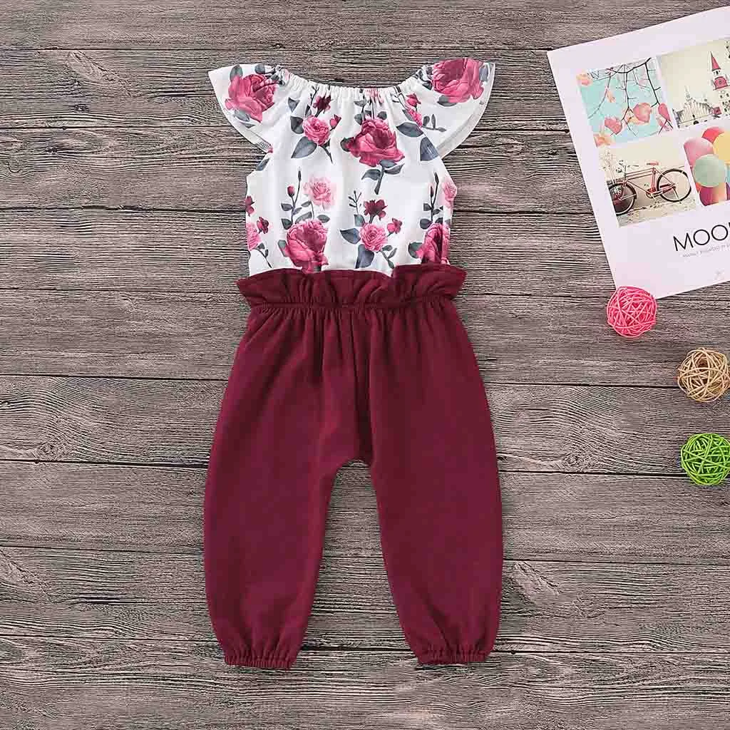 Newborn Infant Baby Girls Floral Print Patchwork Jumpsuit Outfits
