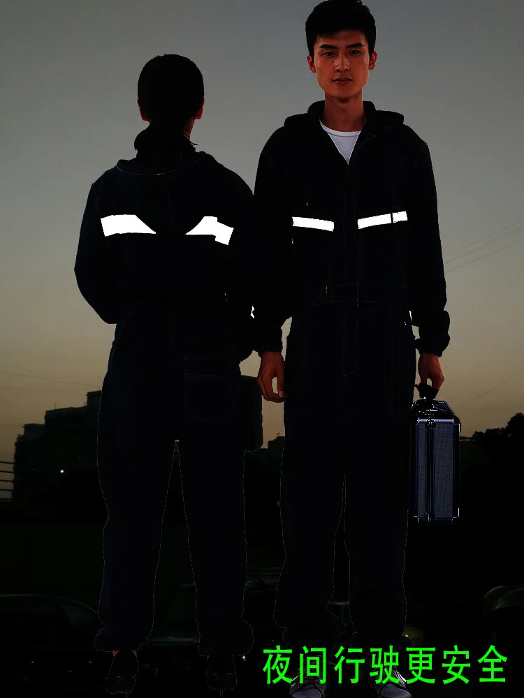 Denim Overalls Work Clothing Men Women Long Sleeved Hooded Coveralls Labor Overalls For Welding Auto Repair Painting Spraying