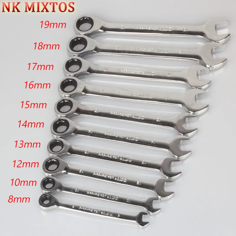 

10PCS 8mm-19mm Gear Ratchet Wrench Keys Geared Spanner Set of Keys Open End Torque Ratchet Spanner Combination Wrench Tool Set