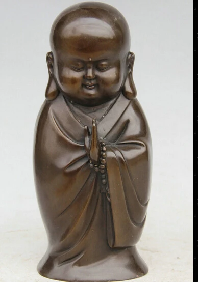 

JP S061 10" Chinese Buddhism Bronze Folk Stand Buddha bonze monk shaveling Boy Statue