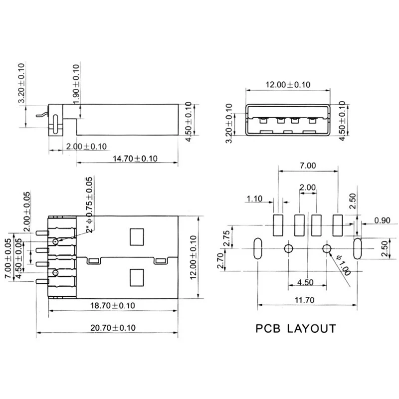 10 шт./лот USB 2 0 4 контактный разъем типа A SMT черный G49 для передачи данных и