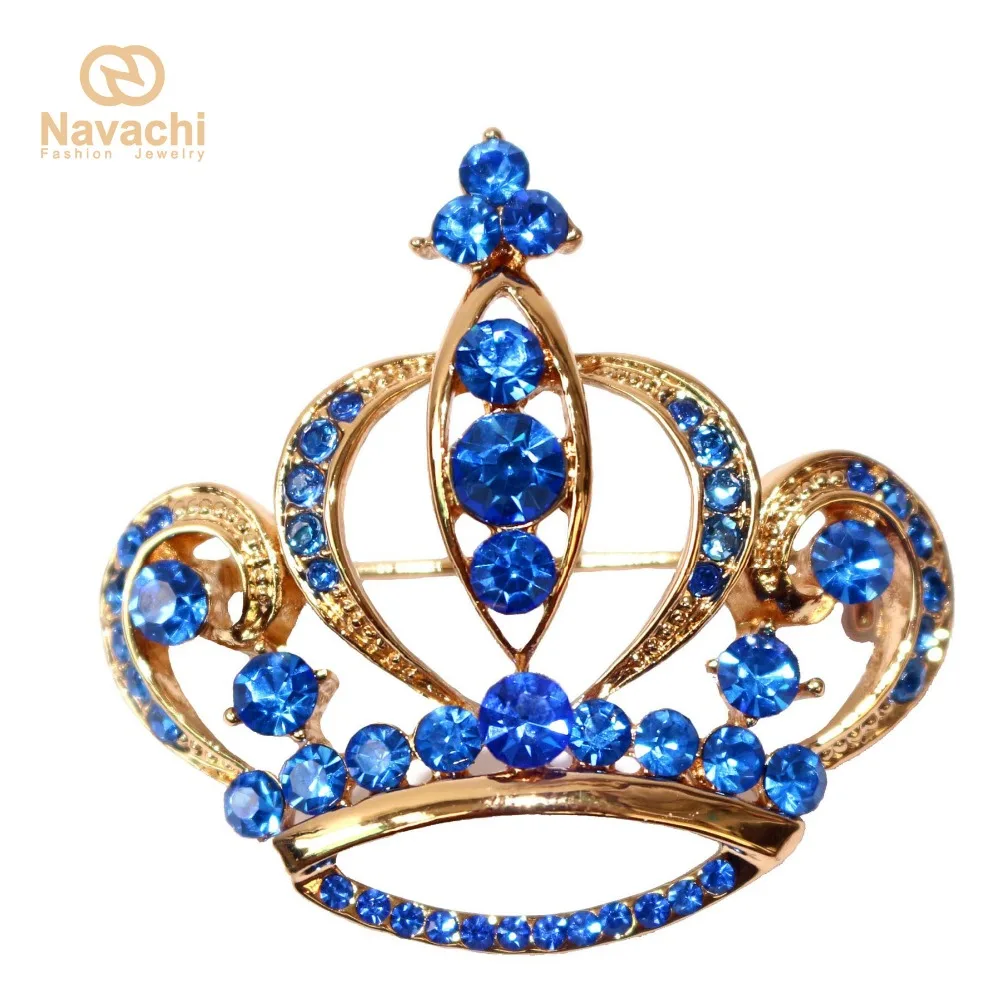 

Navachi Yellow Power Royal Crown Blue Crystal Rhinestone Brooch Pin SMT7111