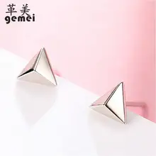 

Gemei 100% 925 Sterling Silver Smooth Stereoscopic Simple Triangle Stud Earrings For Women Fashion Party Jewelry