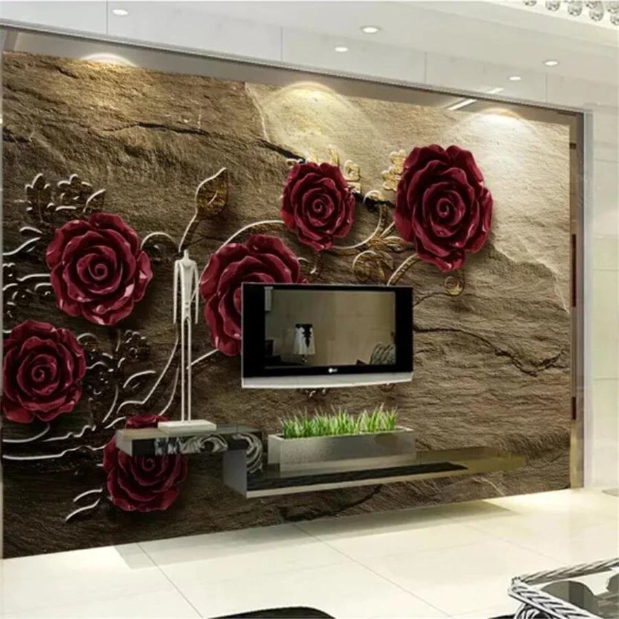 

Beibehang Custom wallpaper 3d photo mural embossed rose sandstone living room background wall papers home decor papel de parede