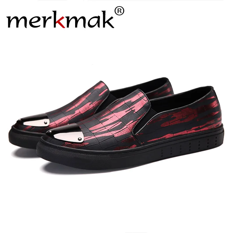 

Mermak Fashion Men Loafer Shoes Casual Brand Comfortable Soft Design Red Sliver Color Slip On Men Flats Footwear Shoes Drop Ship