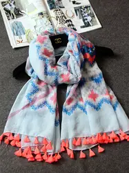 Новое поступление зигзагообразной печати шарф Красивый Геометрический кисточкой платок Обёрточная бумага платки хиджаб оптовая продажа