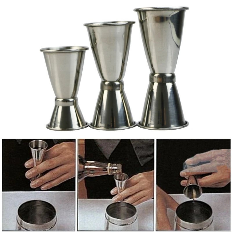 

3 Size Jigger Single Double Shot Cocktail Wine Short Measure Cup Drink Bar