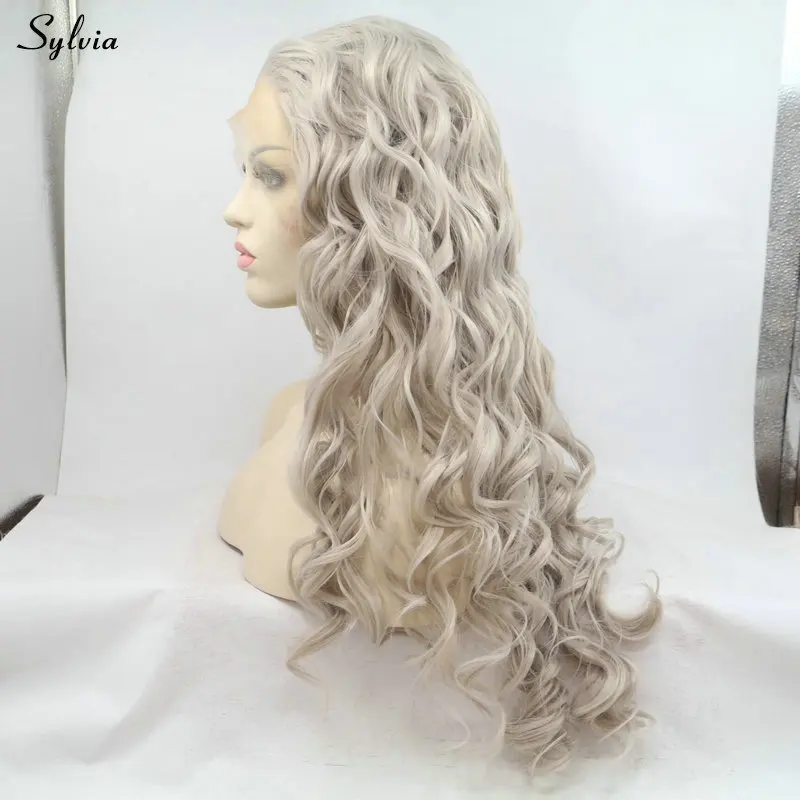 Sylvia белый блонд/Блонд/черный серый парик фронта шнурка надувные кудрявые Длинные Синтетические волосы для женщин Косплей переливающийся парик королевы