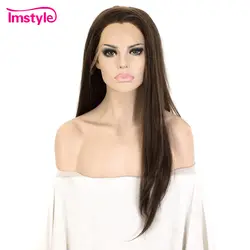 Imstyle темно-коричневый парик синтетические волосы на кружеве парик прямые волосы парики для женщин Термостойкое волокно Glueless косплей парик