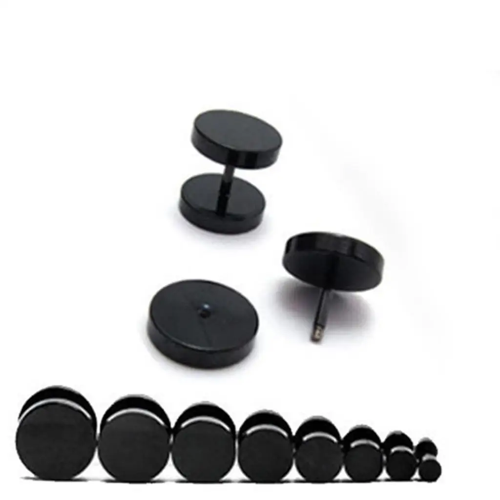 MJARTORIA Men Cool Punk Round Black Stainless Steel Ear Stud labret Lip Piercing Earrings 3-14mm Fashion Gothic Jewelry | Украшения и