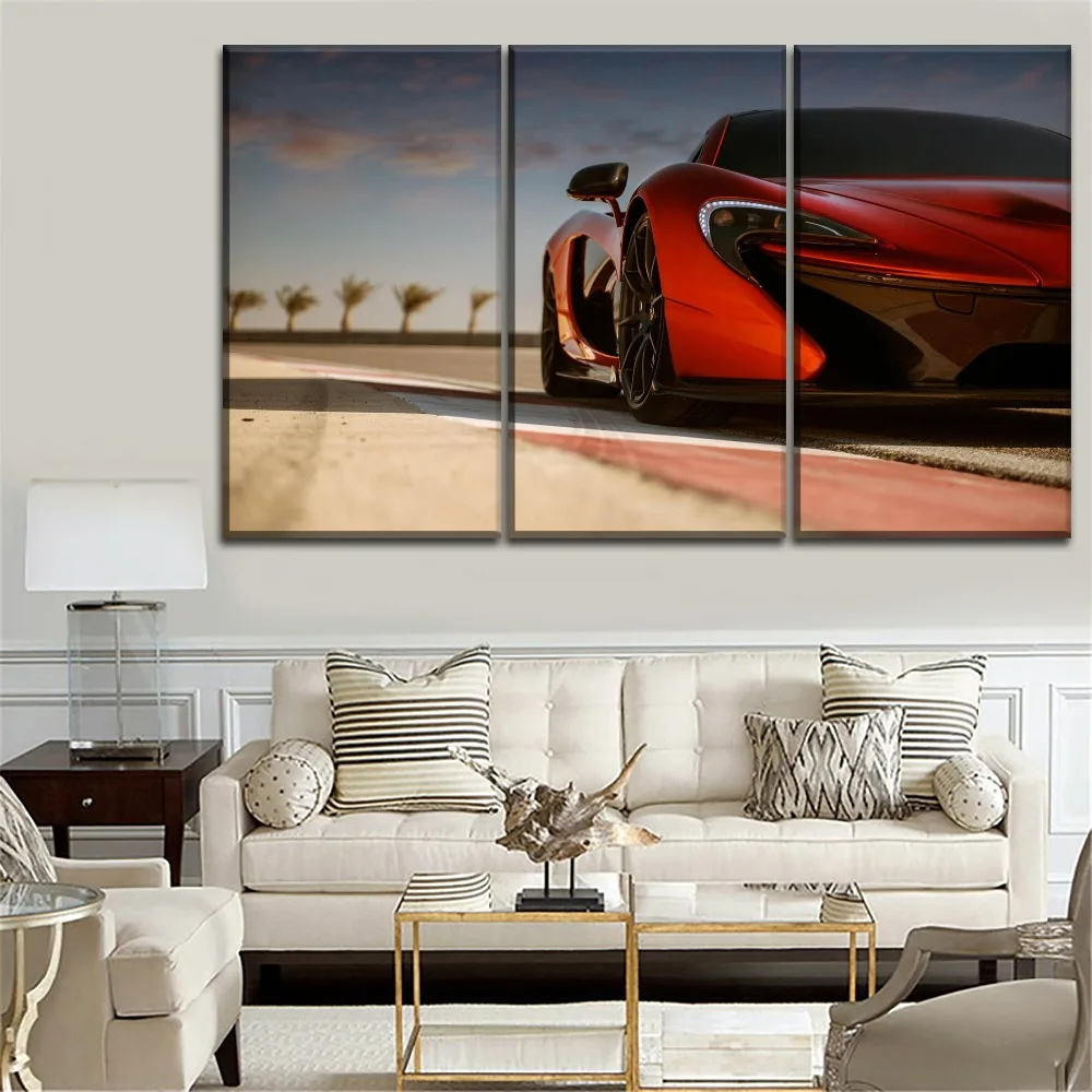 

One Set 3 Piece McLaren P1 Orange Supercar Front View Picture Modern On Canvas Print Type And On The Wall Decorative Painting