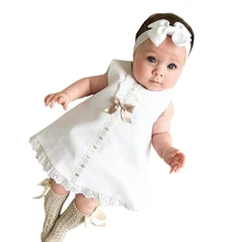Платья для маленьких девочек с повязкой на голову; От 0 до 2 лет; платье на крестины для маленьких девочек; белое свадебное платье с бантом; одежда для малышей