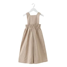 Хлопковый льняной Летний комбинезон для девочек от 4 до 14 лет, подростковые комбинезоны, штаны детская одежда в школьном стиле для маленьких девочек