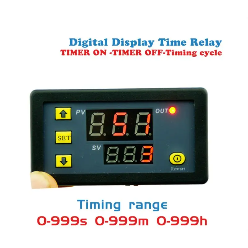 

Timer Delay Relay Module Dual Digital LED Display Time Switch 0-999s 0-999m 0-999h Adjustable W329