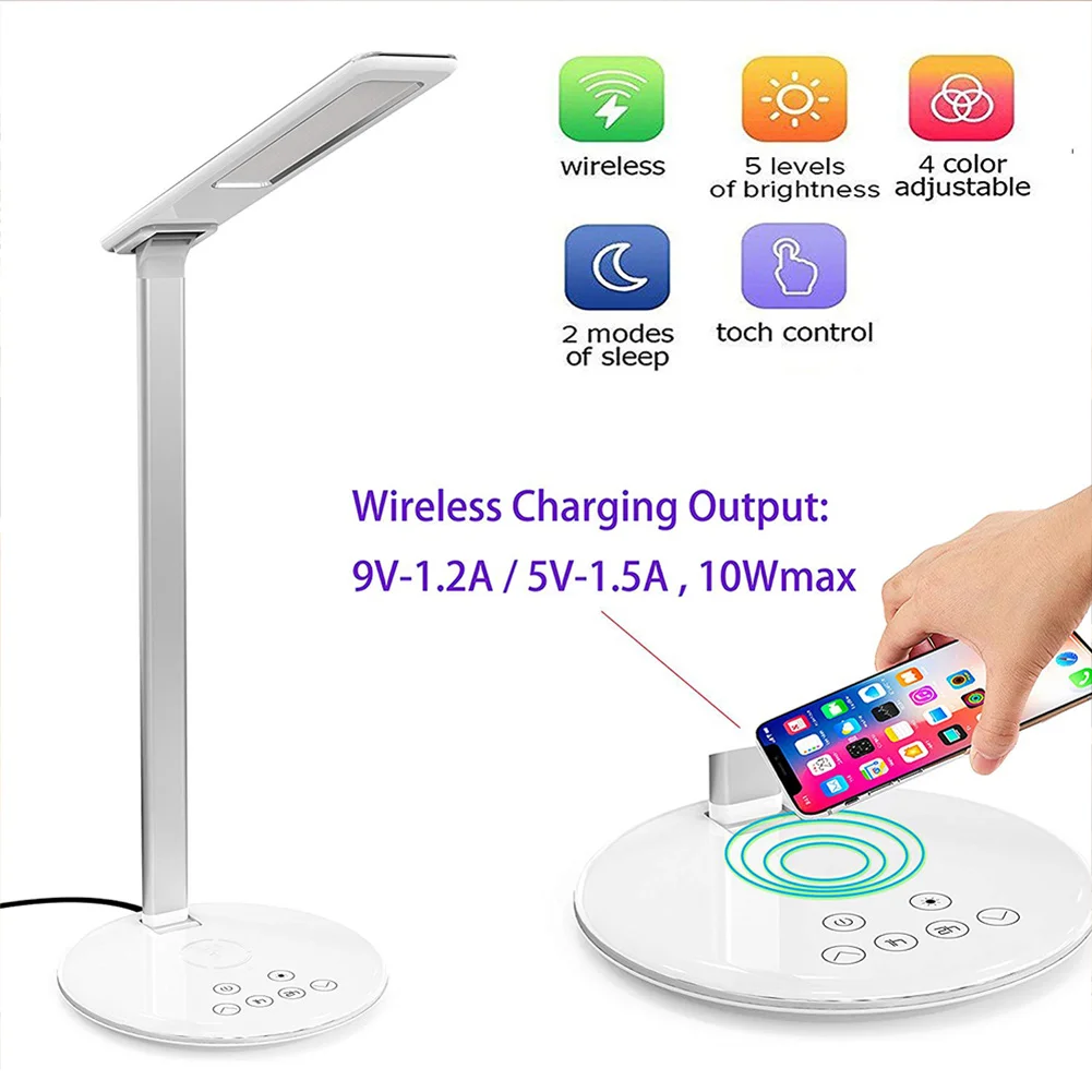 

LED Desk Lamp with 10W Qi Fast Wireless Charger Dimmable Adjustable Bedside Table Lamp LO88