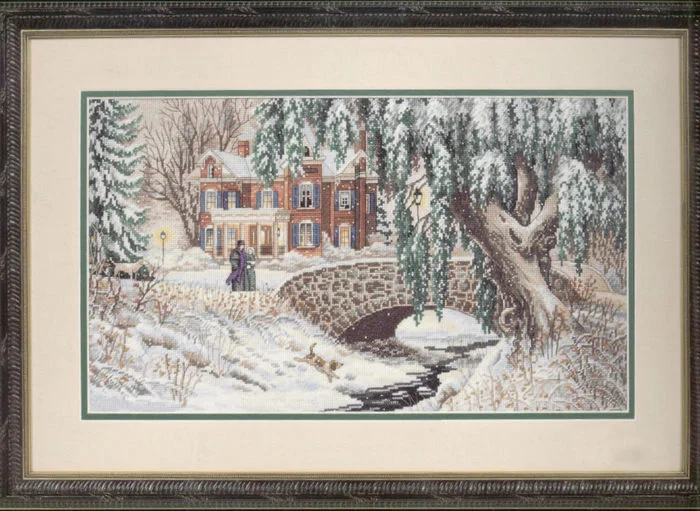 

Top Quality Beautiful Counted Cross Stitch Kit Stroll in Winter Lace Snow Walk Walking House Home Bridge Tree dim 35111