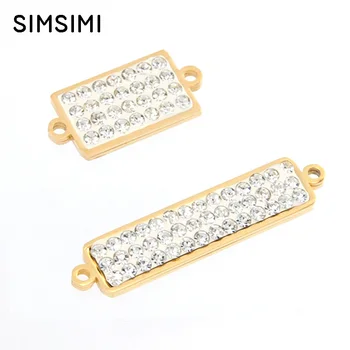 

Simsimi Women jewelry 2 hole rectangle connectors bar with rhinestones For personalized DIY jewelry charms wholesale 50pcs
