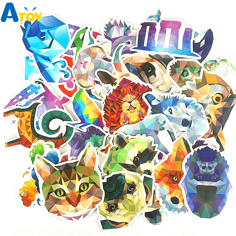 

35 Sheets Animal Series Diamond Graffiti Sticker For Suitcase Laptop Bike Skooter Phone Skateboard Waterproof Stickers Kids Toy