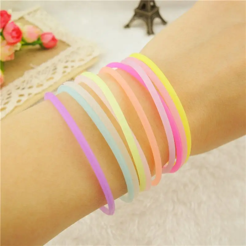 Bracelet Jewelry 20PCS Neon Fluorescent Luminous Silicone Bracelets Wristband Candy Gummy Hairband Unisex bangles Glow Rubber Bracelet