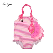 HIRIGIN бренд полиэстер Дети девушки вышивка Фламинго шаблон купальники одежда для плавания возраст US