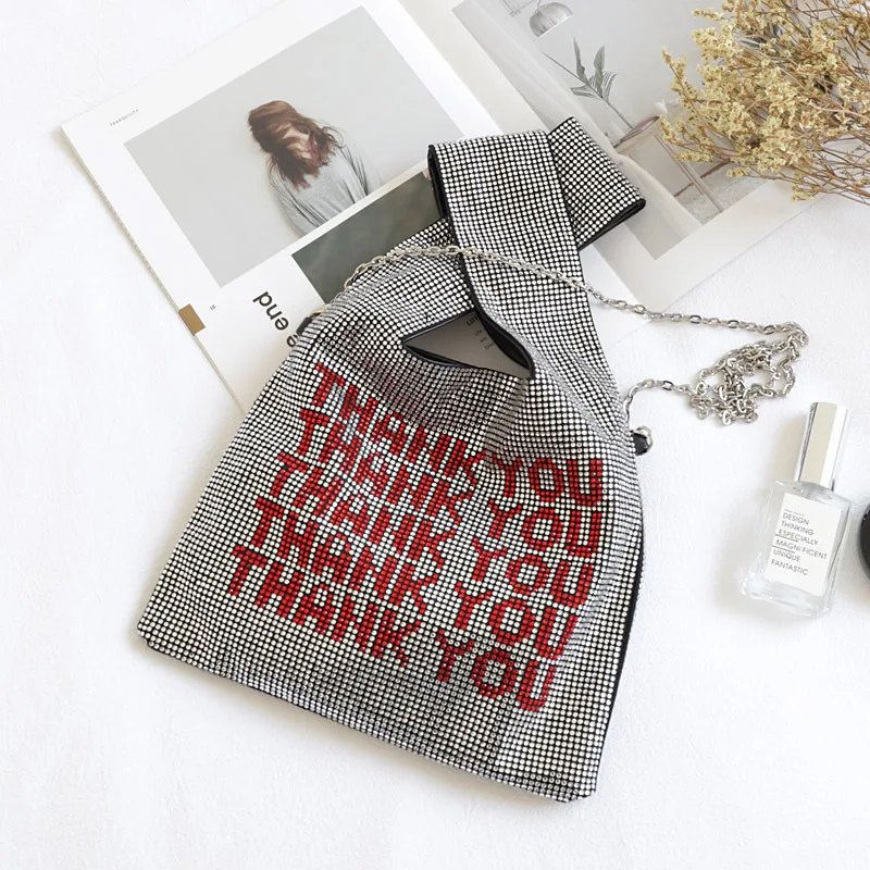 

2019 Summer Women Handbag New Stylish Silver Diamonds Letter Shoulder Bags Color Print Pattern Double Strap Sequined Handbag