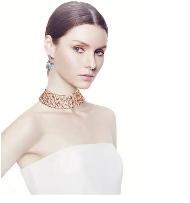 Роскошное ожерелье-чокер с кристаллами для женщин, милая цепочка чокер со стразами, воротник, модные свадебные ювелирные изделия, колье