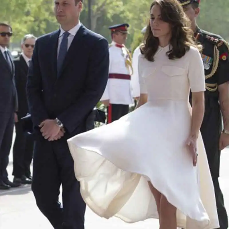 Однотонное белое платье принцессы Kate Middleton Модные Повседневные платья а