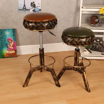 

Industrial Iron Bar Hydraulic Stool Simple Retro Stool American Bar Stool Rotary Lifting High Home Decoration Murals Furnishing