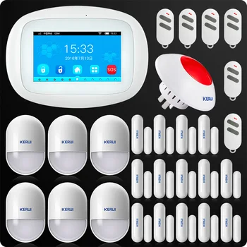 

Kerui Alarm Wifi 4.3 Inch TFT Color Screen Wireless Security Alarm WIFI GSM Alarm System APP Control Wired Siren