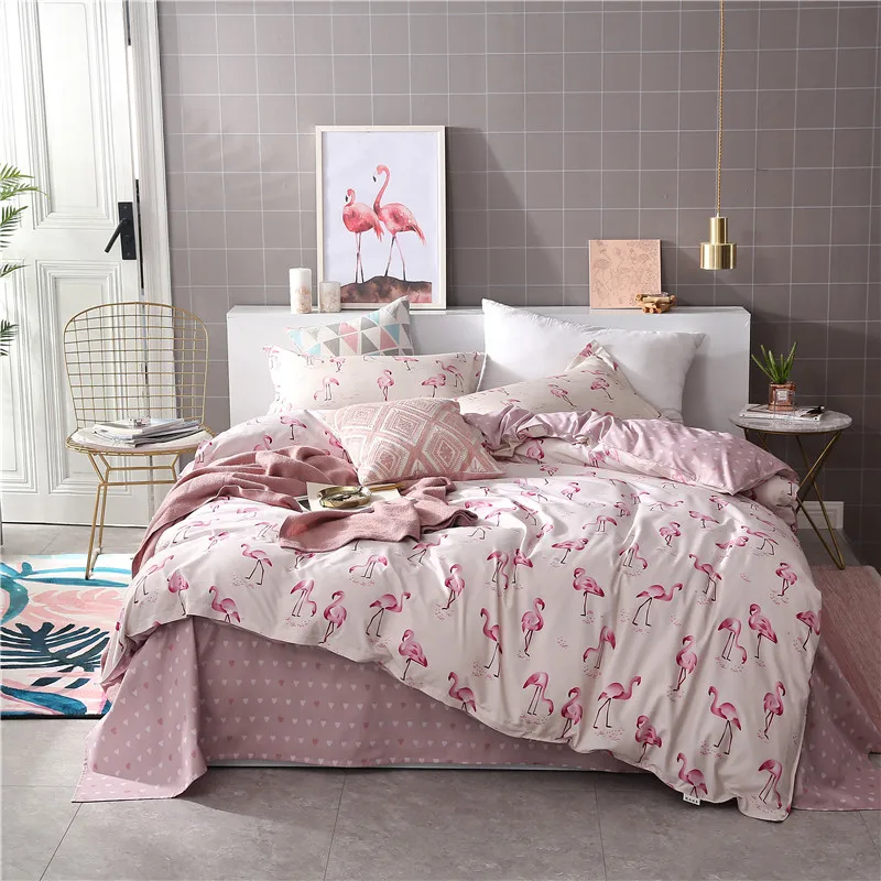 

Flamingo Bedding Set Comforters 4PCS Duvet Covers Double Adult Bed Sheet Set Pink Euro Bedspread Queen King Bed Linens Set Soft