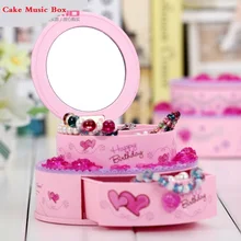 Birthday Cake Jewelry Storage Box Music Boxes Cosmetic Mirror Musical Box For Kid Toy Birthday Gift Home Decor