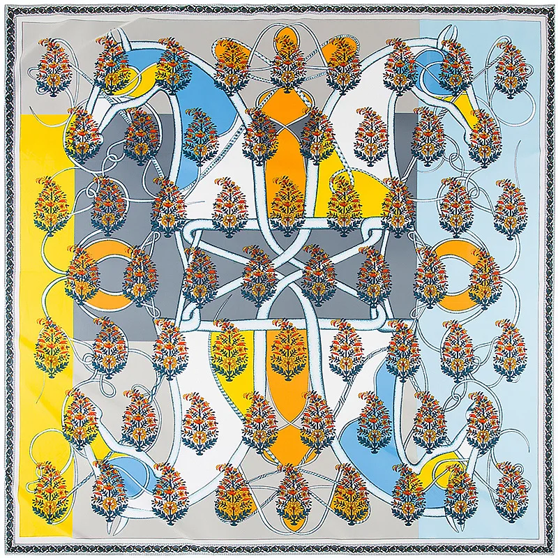 

New Twill Silk Women Scarf 130*130 cm Euro Design Letter Leopard Chain Flower Print Square Scarves High Quality Gift Silk Shawl