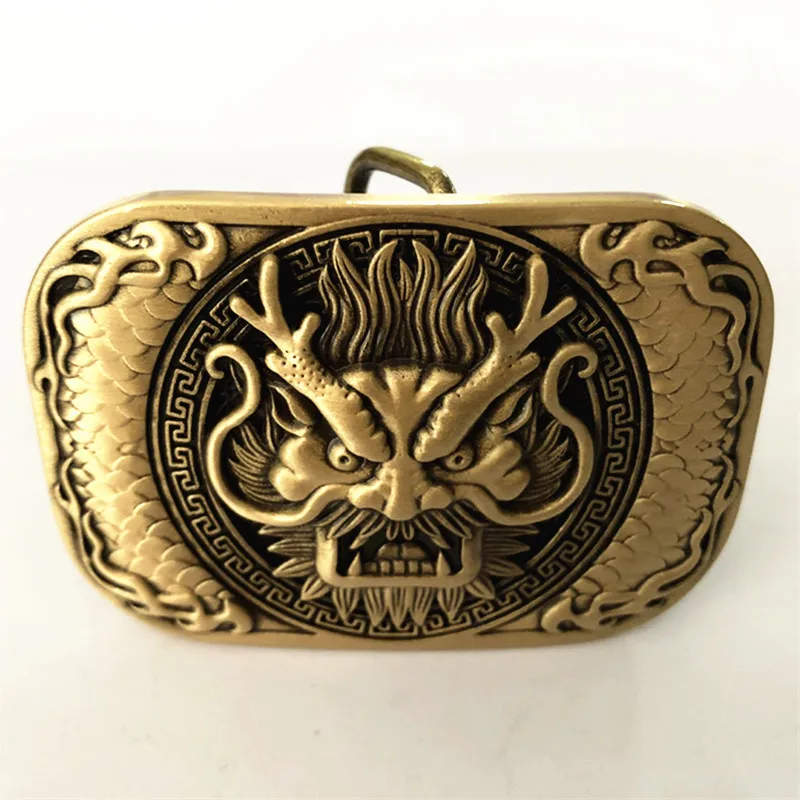 Pure Copper Vintage Antique Belt Buckle Dragon Head Western Cowboy Mens Fashion Fine Accessory