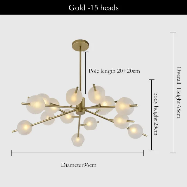 9/12/15 головок Nordic молекулярная Стекло шаровидная люстра постмодерн Простой конструктор Модель номер светодиодное освещение - Цвет абажура: Gold 15heads