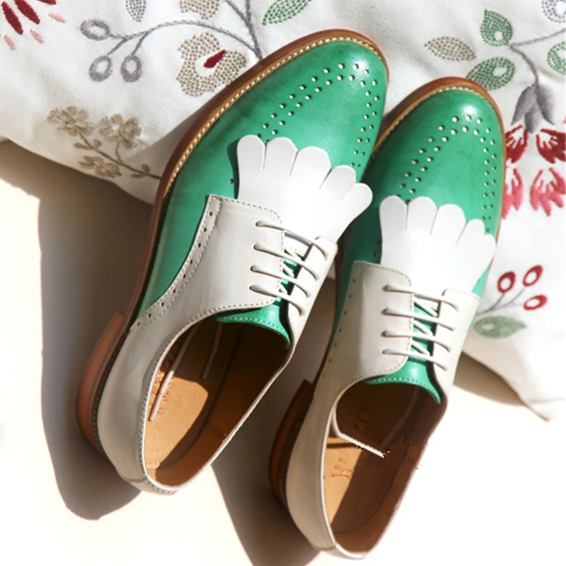 

Genuine leather woman size 9 designer yinzo vintage flat shoes round toe handmade red yellow green oxford shoes for women 2017
