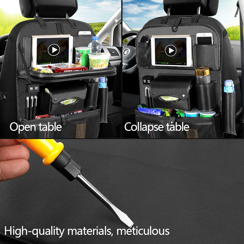 Backseat Bag 4 USB Car Organizer Charge Phone Stowing Tidying Storage Auto Accessories Back Seat Kid Table Drink Holder Travel