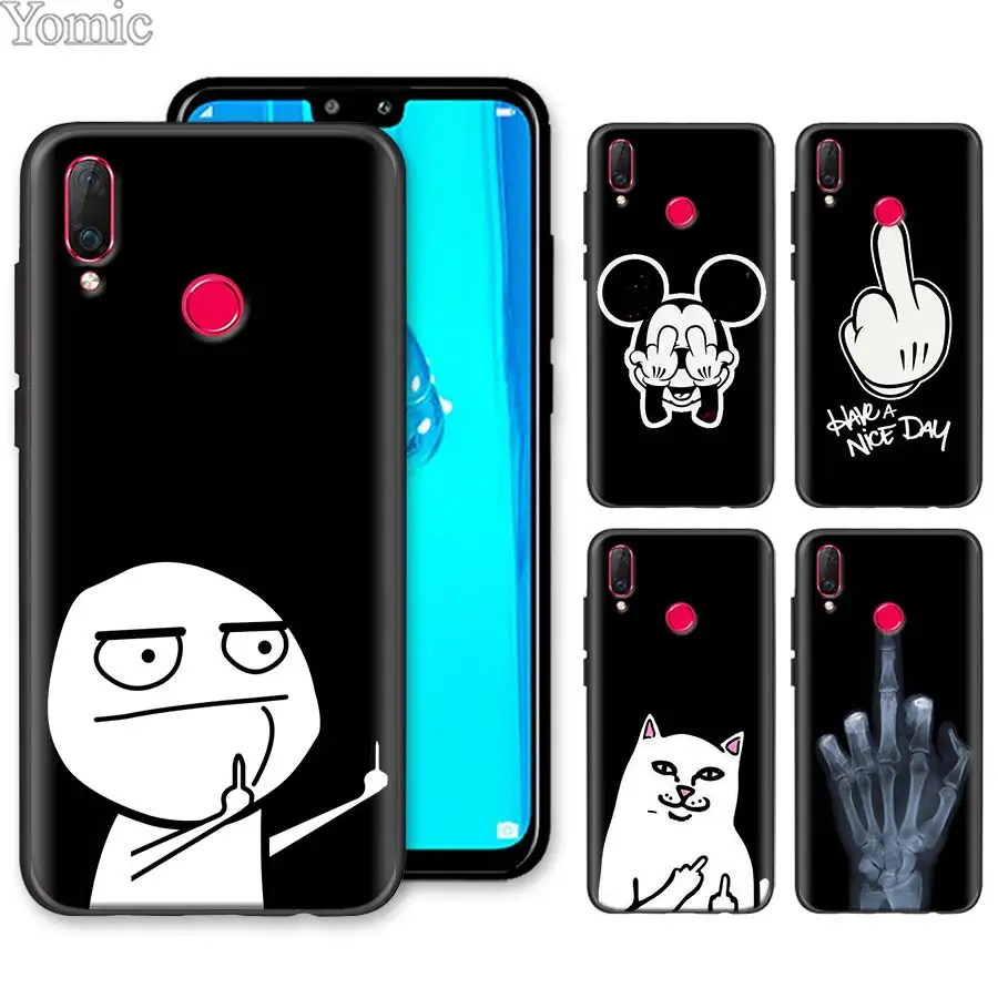 

Silicone Soft Case for Huawei Honor Y9 Y5 Y6 Y7 2019 Honor 10 20 Lite 8X 8A V20 Cover Cartoon Middle Finger Cat Dog Black TPU Ca