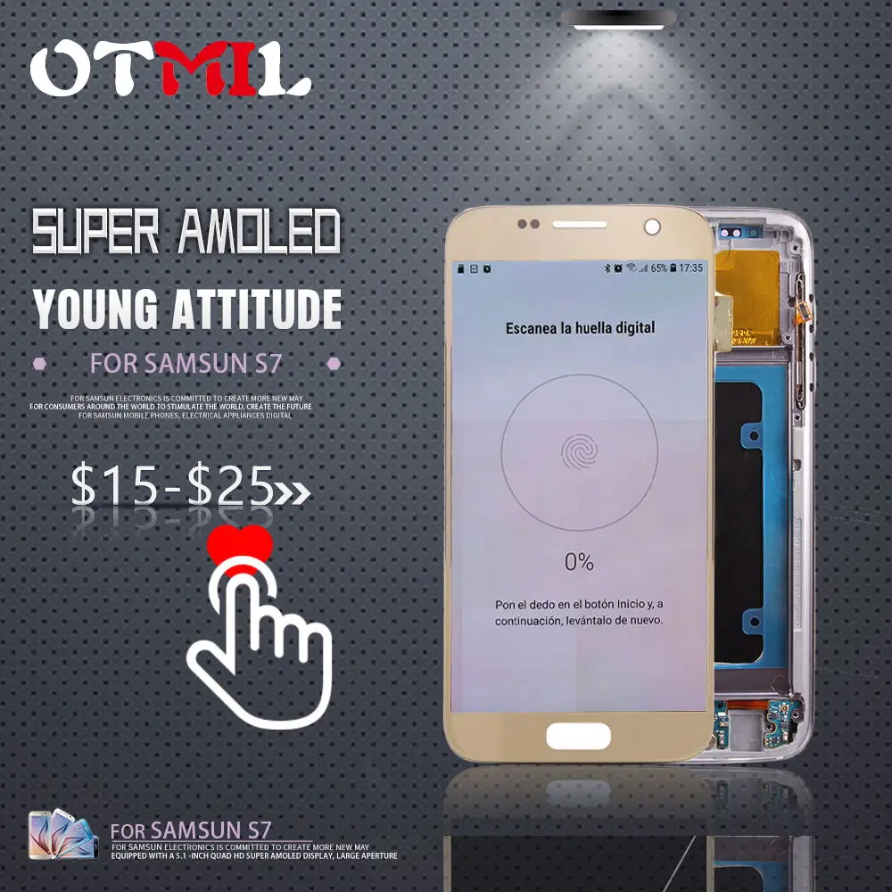 

OTMIL 5.1"Burn Shadow For SAMSUNG Galaxy S7 LCD Touch Screen with Frame Digitizer G930F G930A For SAMSUNG S7 Display #1